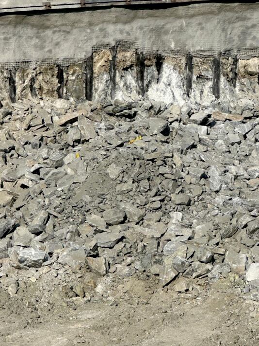 Close-up of broken rock fragments from hard rock excavation works